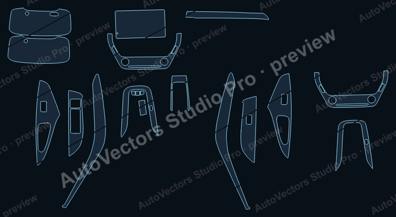 Toyota Allion 2021 precut interior protection film pattern – watermarked preview from the cutting software