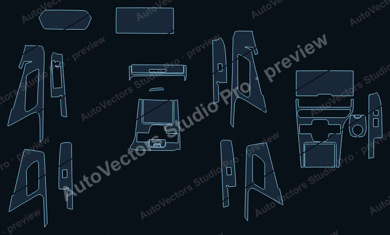 Toyota bZ4X 2022 precut interior protection film pattern – watermarked preview from the cutting software
