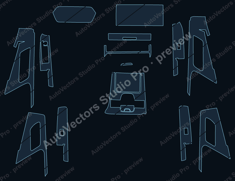 Toyota bZ4X Base 2022 precut interior protection film pattern – watermarked preview from the cutting software