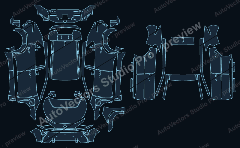 Toyota bZ4X EA10 Limited Facelift 2026 SUV precut PPF pattern – watermarked preview from the cutting software