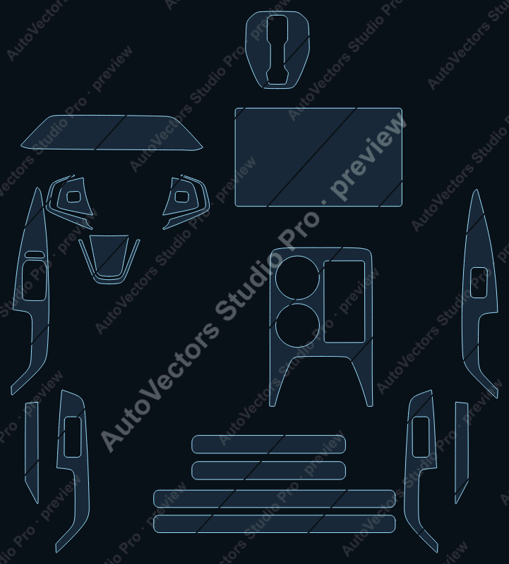 Toyota bZ7 2026 precut interior protection film pattern – watermarked preview from the cutting software