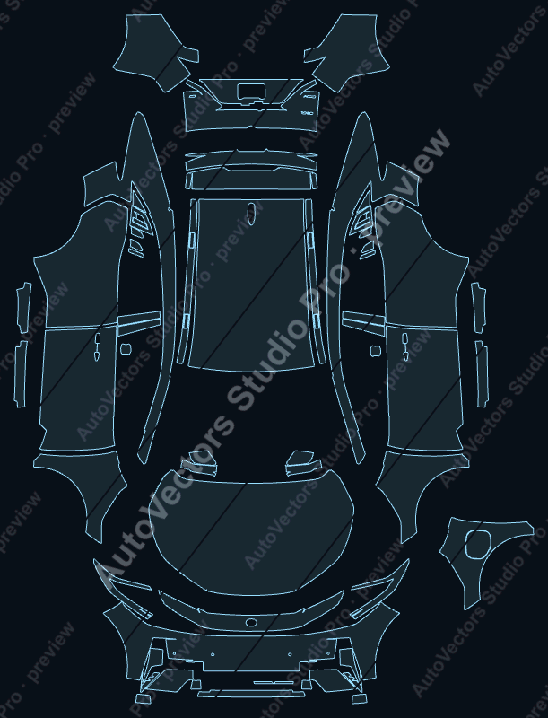 Toyota C-Hr+ 2026 precut PPF pattern – watermarked preview from the cutting software