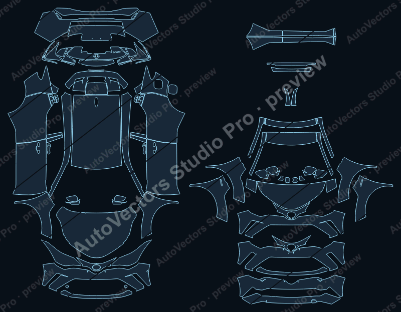 Toyota C-HR LE XLE Limited Icon Excel 2018 SUV precut PPF pattern – watermarked preview from the cutting software