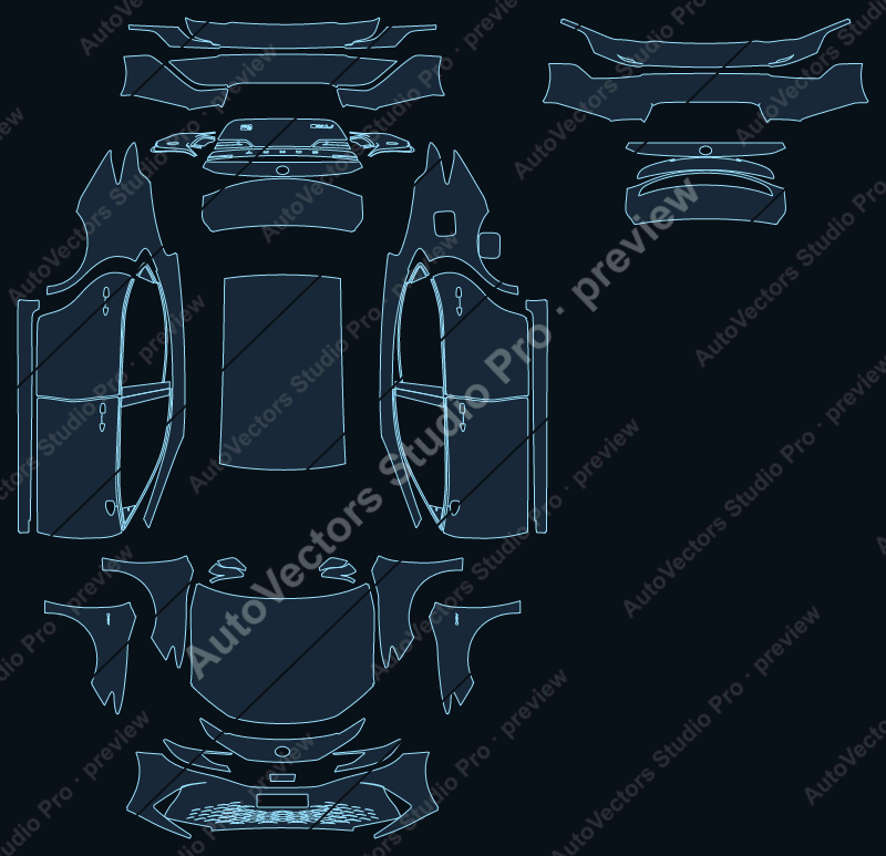 Toyota Camry Base-HE CN 2025 precut PPF pattern – watermarked preview from the cutting software