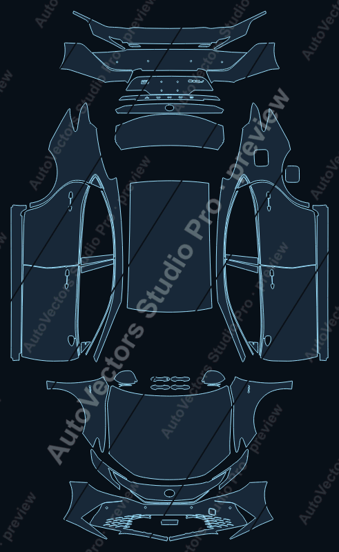 Toyota Camry CN Luxury 2024 precut PPF pattern – watermarked preview from the cutting software