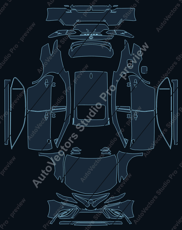 Toyota Camry SE Nightshade Edition 2021 precut PPF pattern – watermarked preview from the cutting software