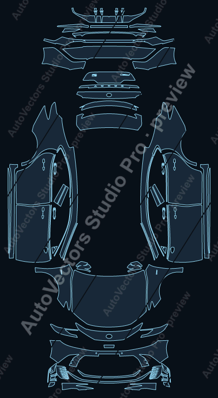Toyota Camry Sport 2025 precut PPF pattern – watermarked preview from the cutting software