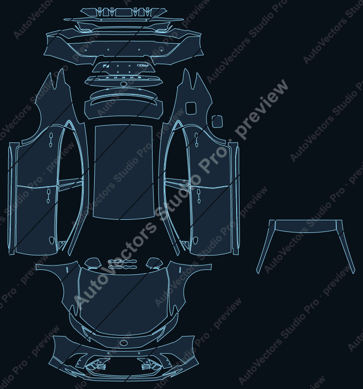 Toyota Camry Sport Plus CN 2025 precut PPF pattern – watermarked preview from the cutting software