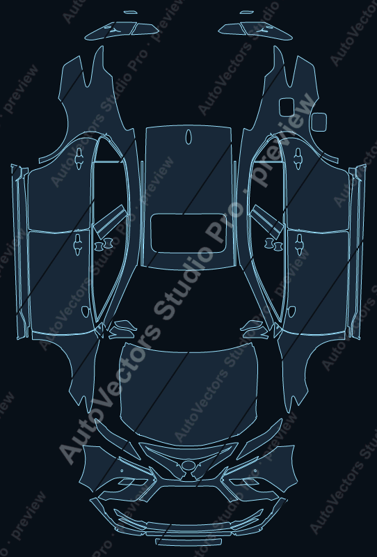 Toyota Camry TRD 2021 precut PPF pattern – watermarked preview from the cutting software