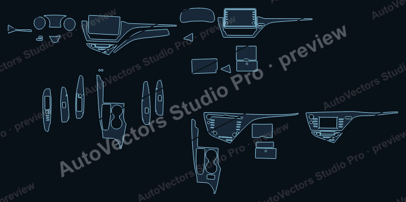 Toyota Camry V2 2020 precut interior protection film pattern – watermarked preview from the cutting software
