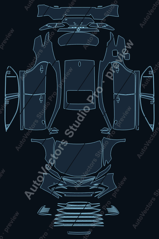 Toyota Camry XLE V6-Xle Hybrid-XLE 2021 precut PPF pattern – watermarked preview from the cutting software
