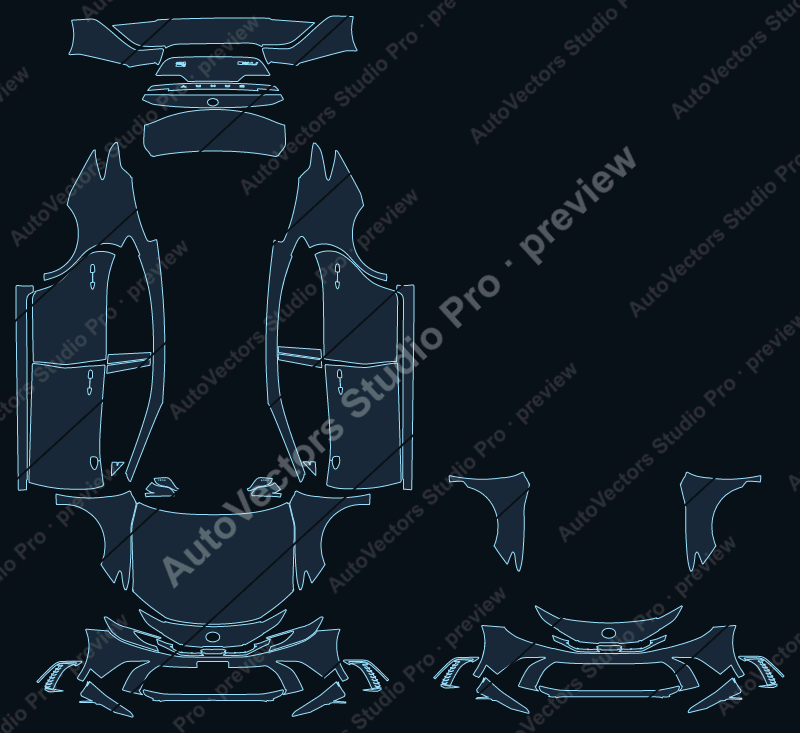 Toyota Camry XSE 2025 precut PPF pattern – watermarked preview from the cutting software