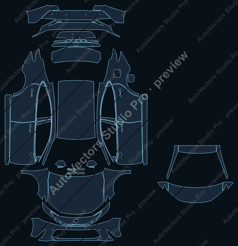 Toyota Camry XV80 Executive 2024 precut PPF pattern – watermarked preview from the cutting software