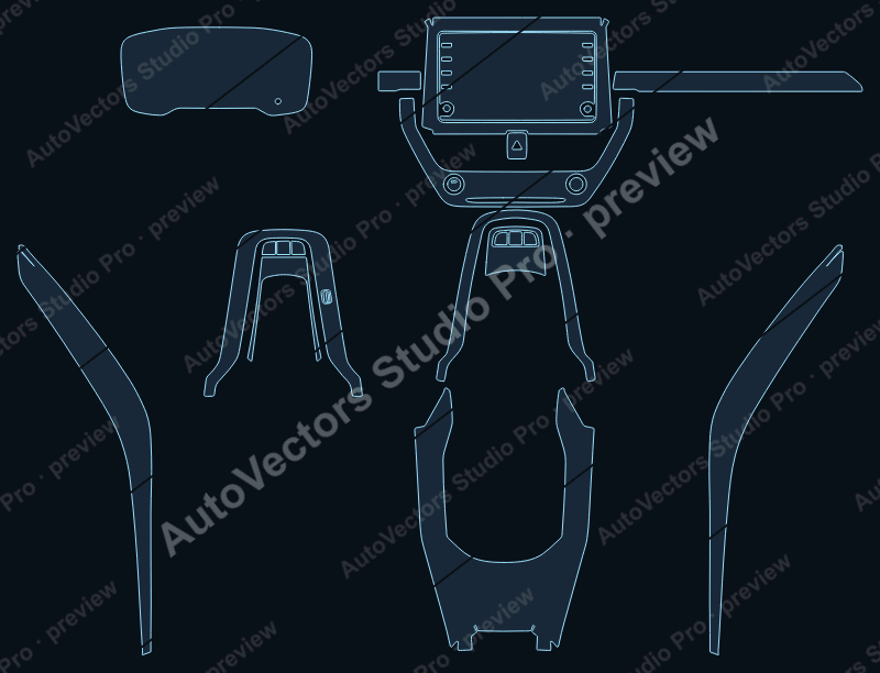 Toyota Corolla 2021 sedan precut interior protection film pattern – watermarked preview from the cutting software