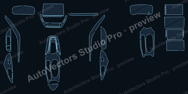 Toyota Corolla Altis Hybrid 2020 precut interior protection film pattern – watermarked preview from the cutting software