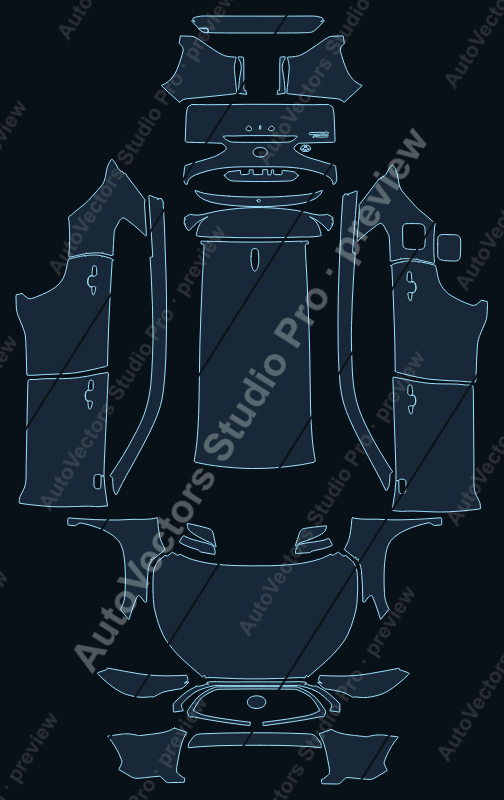 Toyota Corolla Cross Base 2022 precut PPF pattern – watermarked preview from the cutting software