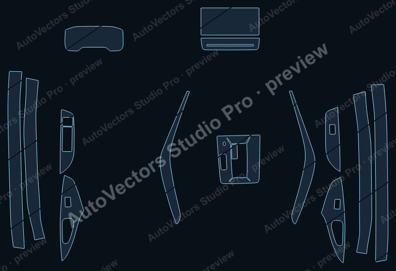 Toyota Corolla Cross Base 2026 precut interior protection film pattern – watermarked preview from the cutting software