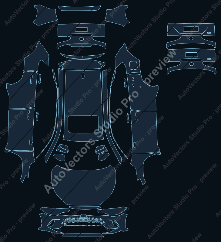Toyota Corolla Cross Base 2026 precut PPF pattern – watermarked preview from the cutting software