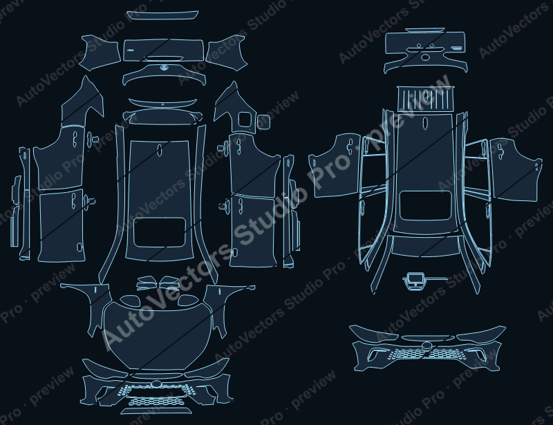 Toyota Corolla Cross HEV 2025 precut PPF pattern – watermarked preview from the cutting software