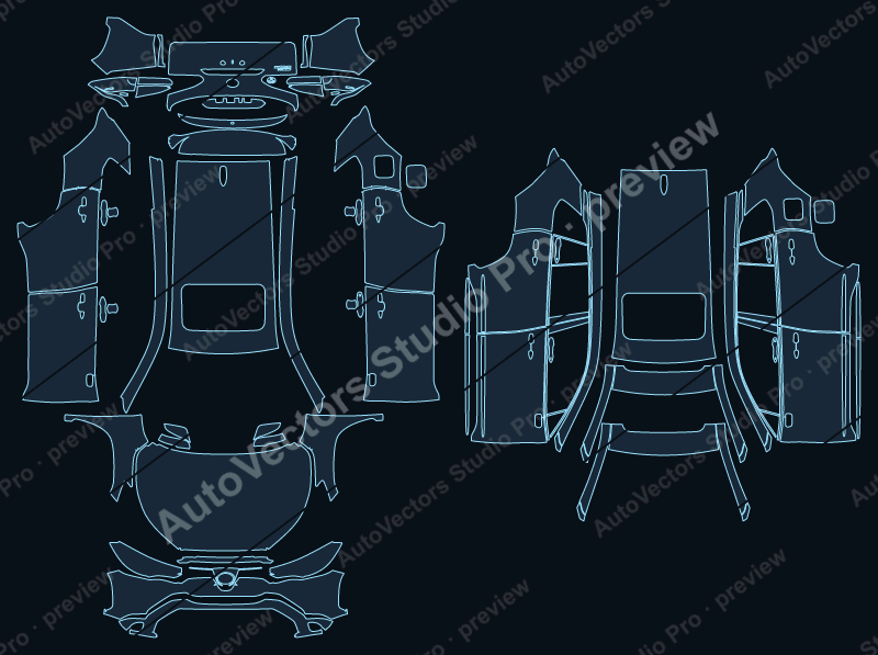 Toyota Corolla Cross Hybrid 2023 precut PPF pattern – watermarked preview from the cutting software