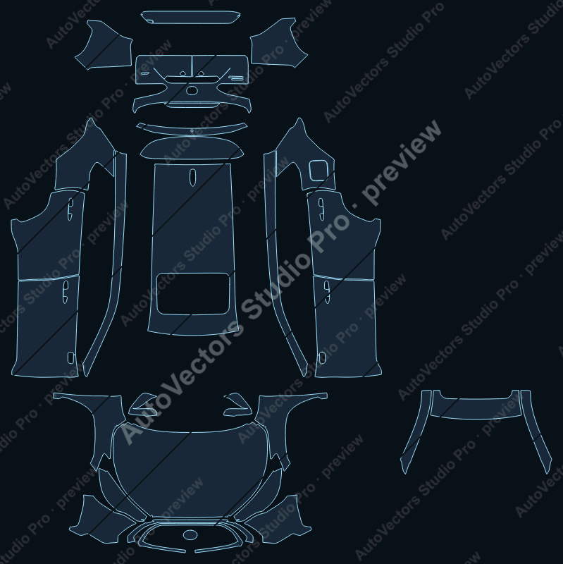Toyota Corolla Cross L-le-xle 2022 precut PPF pattern – watermarked preview from the cutting software