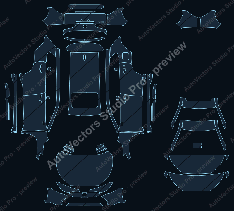 Toyota Corolla Cross XLE 2025 precut PPF pattern – watermarked preview from the cutting software