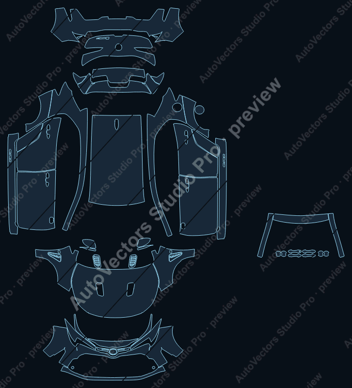 Toyota Corolla GR 2021 precut PPF pattern – watermarked preview from the cutting software
