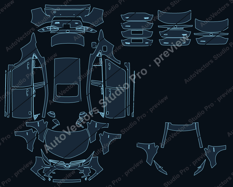 Toyota Corolla Hybrid CN 2020 sedan precut PPF pattern – watermarked preview from the cutting software