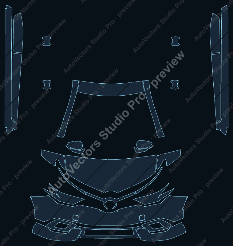 Toyota Corolla Im Base 2017 precut PPF pattern – watermarked preview from the cutting software