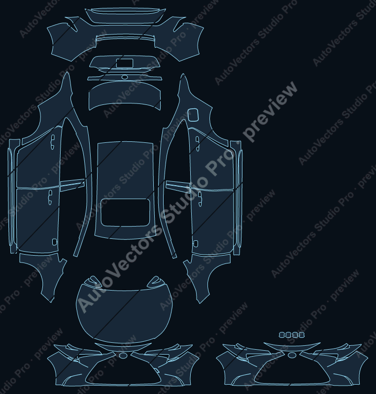 Toyota Corolla LE 2021 precut PPF pattern – watermarked preview from the cutting software