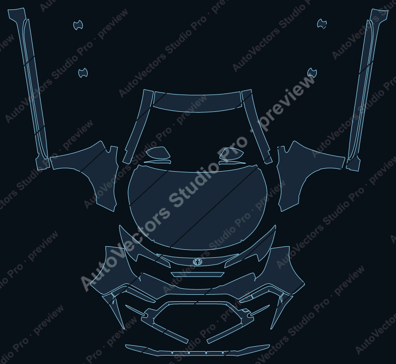 Toyota Corolla SE-SE 6mt-Xse 2020 precut PPF pattern – watermarked preview from the cutting software