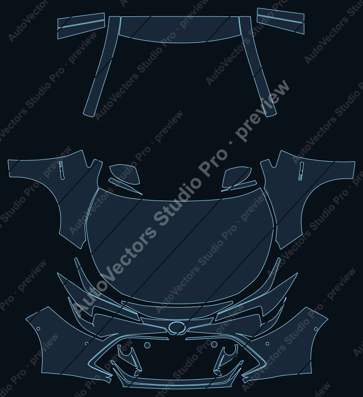 Toyota Corolla Sports GR Sport 2021 touring precut PPF pattern – watermarked preview from the cutting software