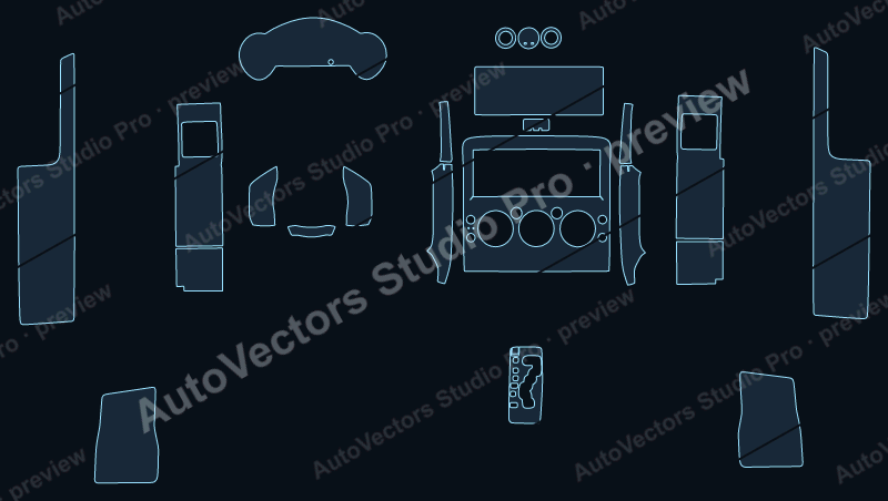 Toyota FJ Cruiser Cruiser Base 2019 precut interior protection film pattern – watermarked preview from the cutting software