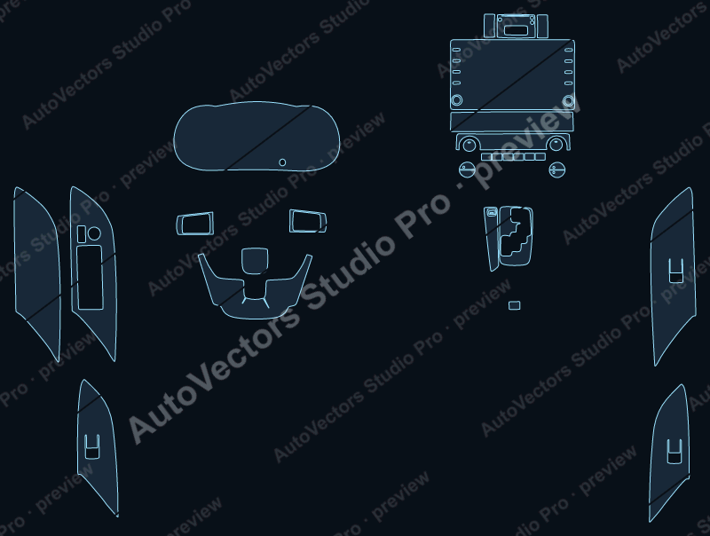 Toyota Fortuner Base 2020 precut interior protection film pattern – watermarked preview from the cutting software