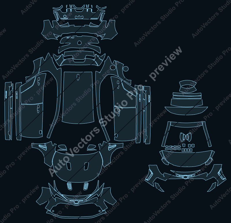 Toyota GR Corolla E210 2023 hatchback precut PPF pattern – watermarked preview from the cutting software