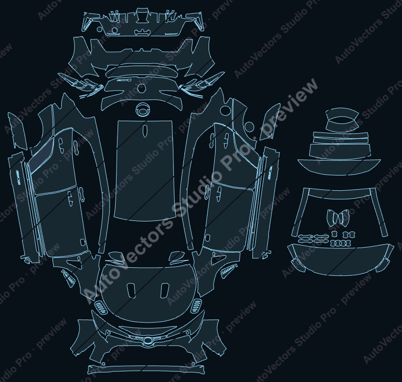 Toyota GR Corolla E210 Circuit Edition 2023 hatchback precut PPF pattern – watermarked preview from the cutting software