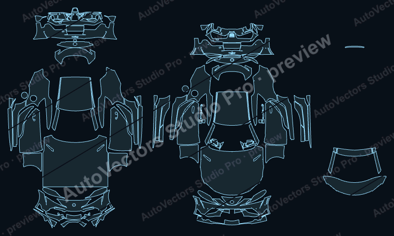 Toyota GR Supra 2020 coupe precut PPF pattern – watermarked preview from the cutting software