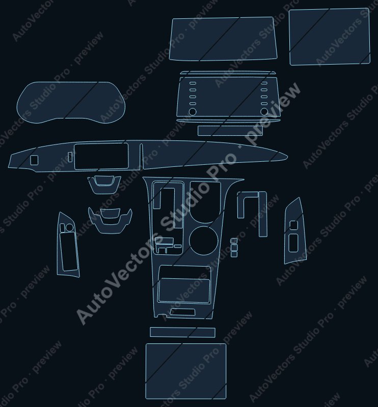 Toyota Greyvia 2022 precut interior protection film pattern – watermarked preview from the cutting software
