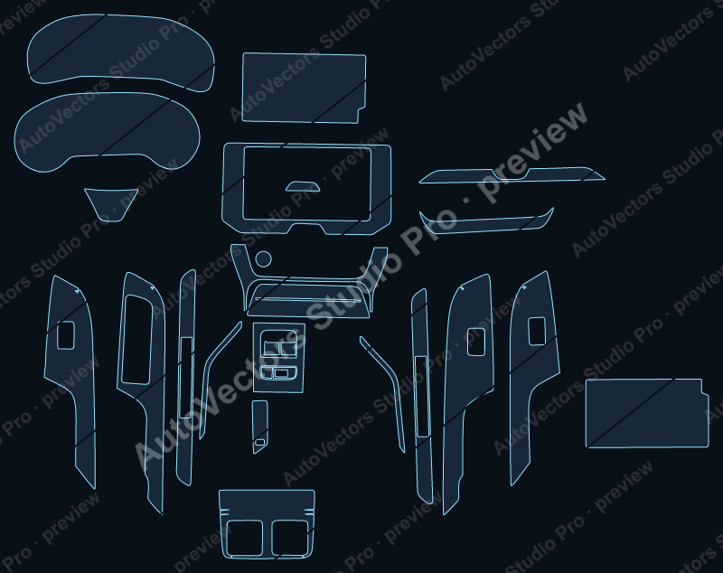 Toyota Harrier Base 2022 precut interior protection film pattern – watermarked preview from the cutting software