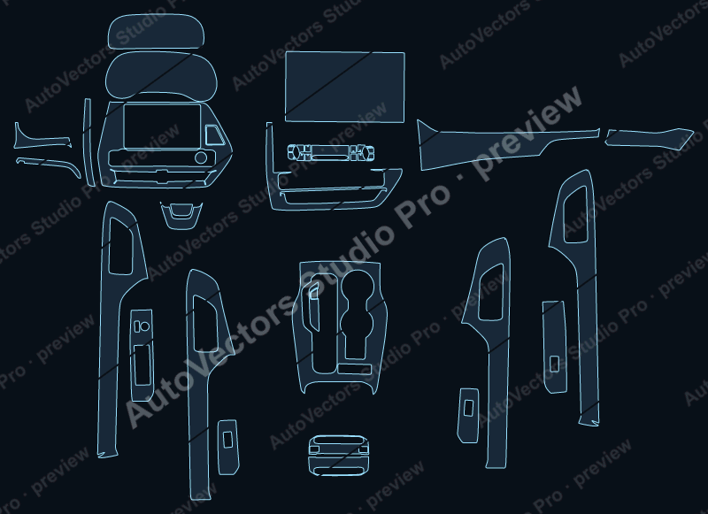 Toyota Highlander V2 2026 precut interior protection film pattern – watermarked preview from the cutting software