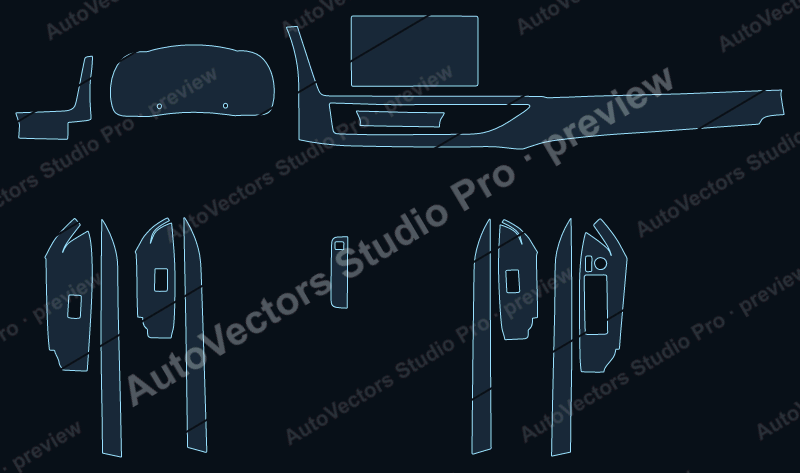 Toyota Highlander Ver1 2018 precut interior protection film pattern – watermarked preview from the cutting software