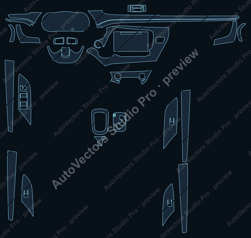 Toyota Hilux Base 2 2021 precut interior protection film pattern – watermarked preview from the cutting software