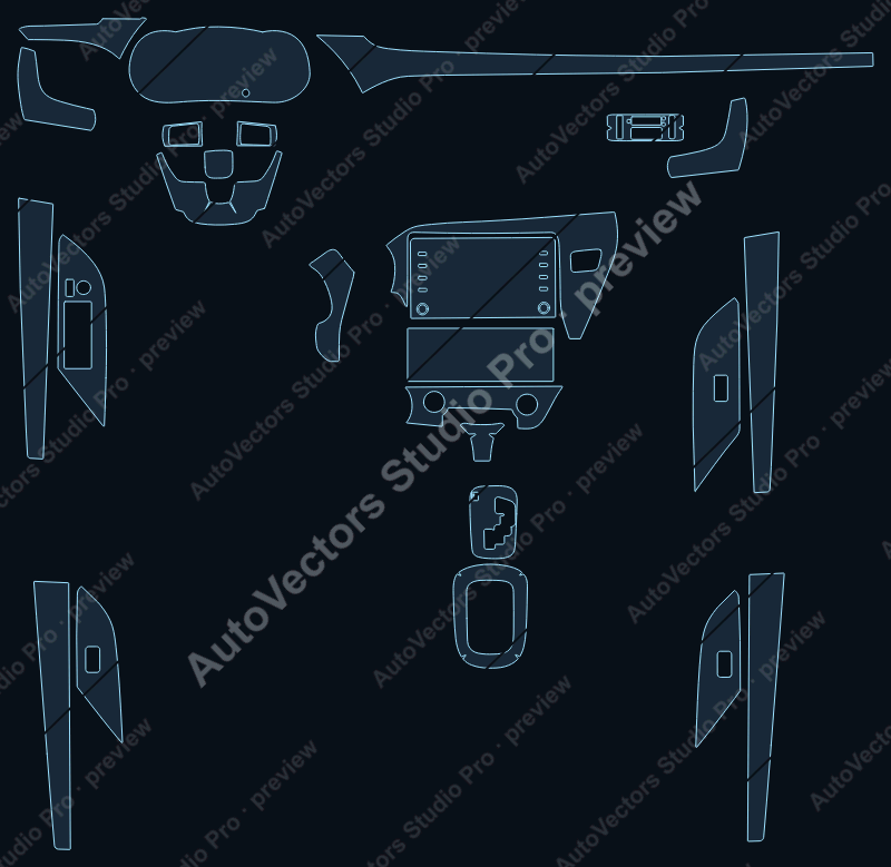 Toyota Hilux Base 2021 precut interior protection film pattern – watermarked preview from the cutting software