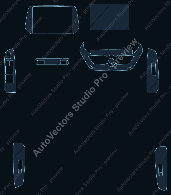 Toyota Hyryder 2025 precut interior protection film pattern – watermarked preview from the cutting software