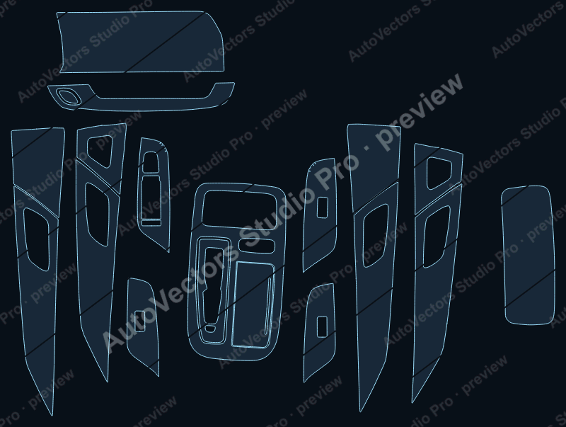 Toyota iA5 2019 precut interior protection film pattern – watermarked preview from the cutting software