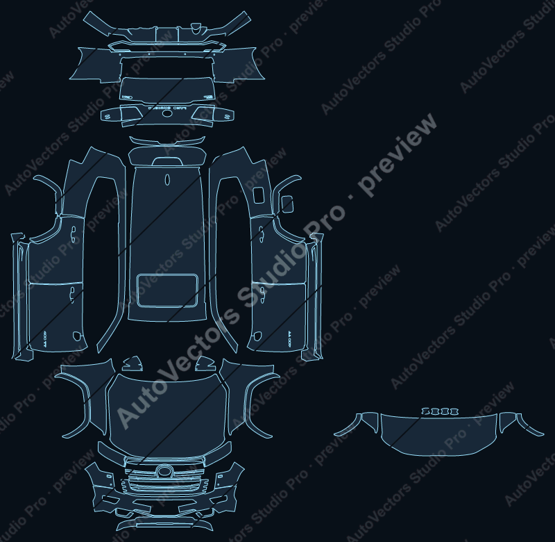 Toyota Land Cruiser GXR LC300 2022 precut PPF pattern – watermarked preview from the cutting software