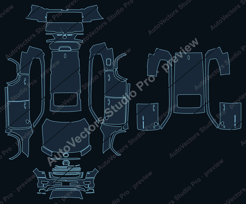 Toyota Land Cruiser LC300 GR 2022 precut PPF pattern – watermarked preview from the cutting software