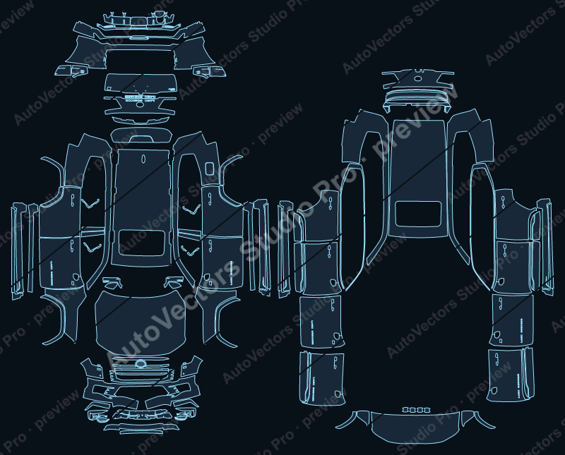 Toyota Land Cruiser LC300GXR 2023 precut PPF pattern – watermarked preview from the cutting software