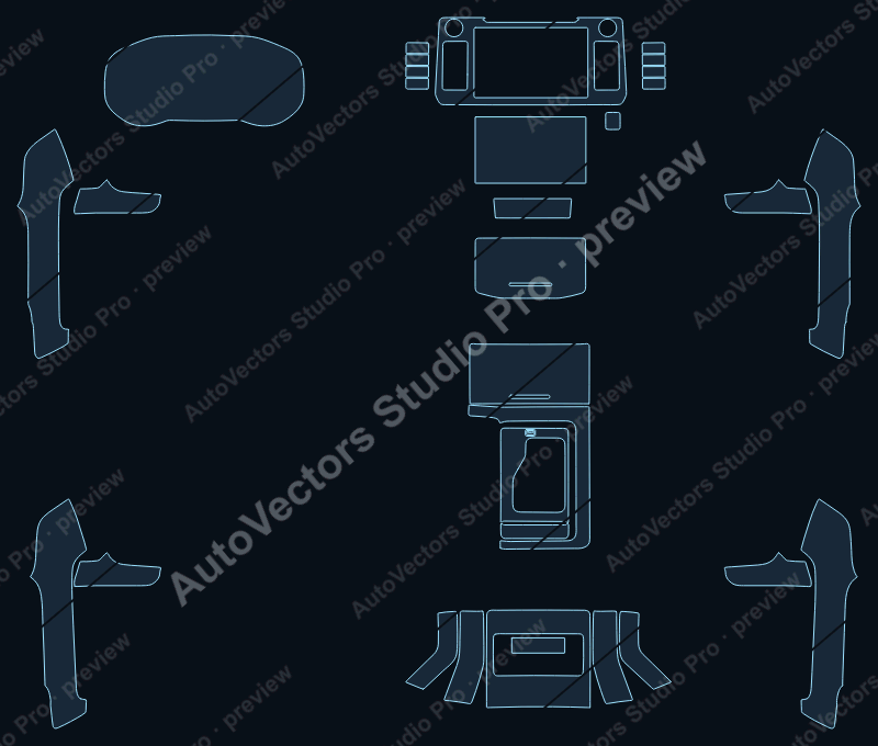 Toyota Land Cruiser Prado 150 2018 precut interior protection film pattern – watermarked preview from the cutting software