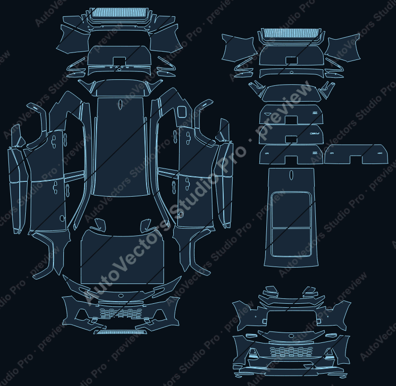 Toyota RAV4 Base 2026 precut PPF pattern – watermarked preview from the cutting software